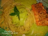 Recette Spaghettis et pavés de saumon, sauce courgette et chèvre